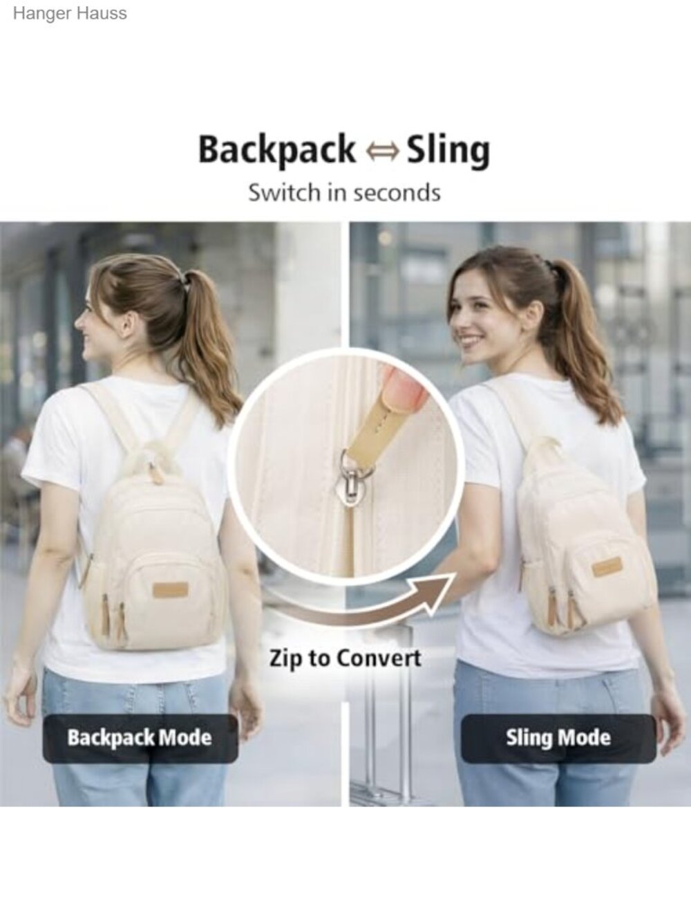Convertible Sling Backpack Purse for Women - Fits 11" Tablet, 8 Pockets, Water - Picture 4 of 6